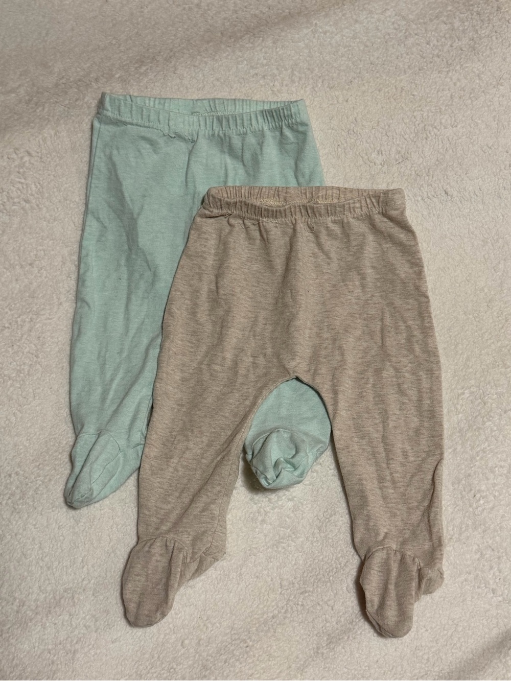 Soft Cotton Baby Footed Pants - Mint & Taupe